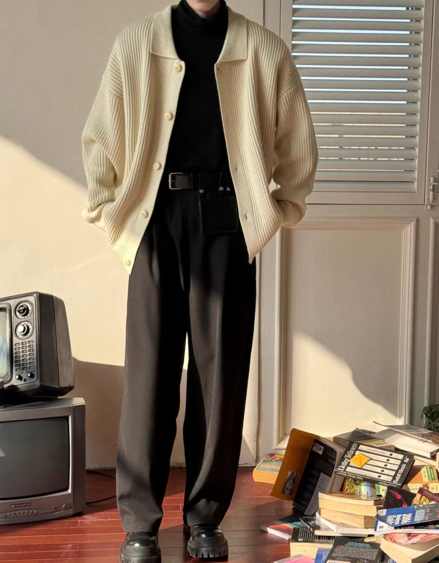 Beige Wool Casual Spread Collar Windcheater Jacket