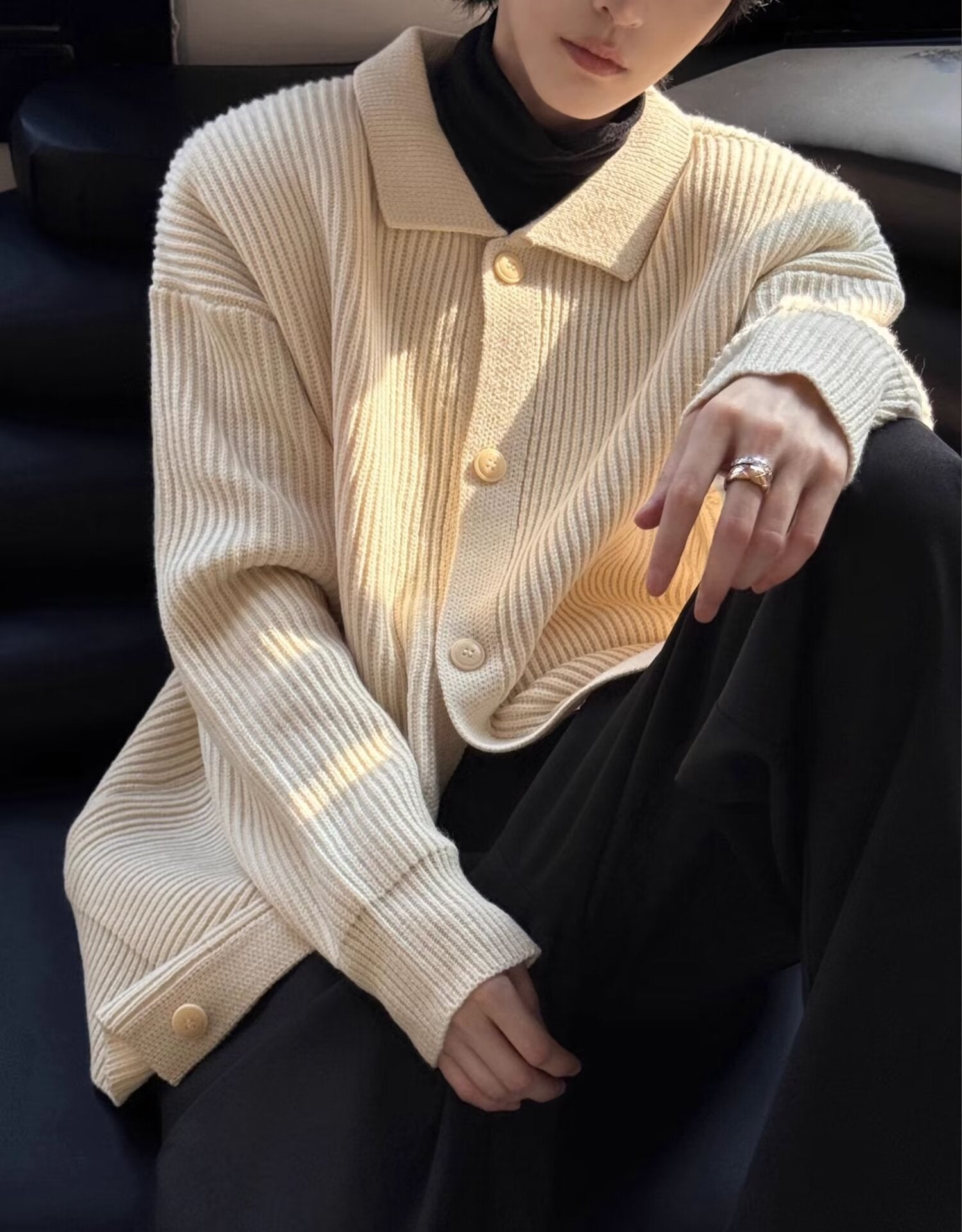 Beige Wool Casual Spread Collar Windcheater Jacket