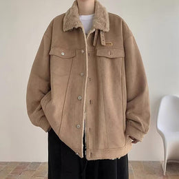 Men Spread Collar Solid Casual Parka Jacket