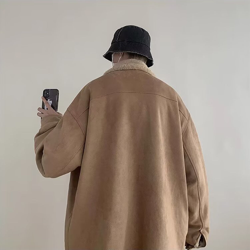 Men Spread Collar Solid Casual Parka Jacket