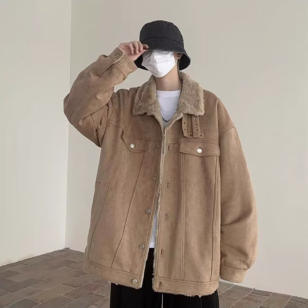 Men Spread Collar Solid Casual Parka Jacket
