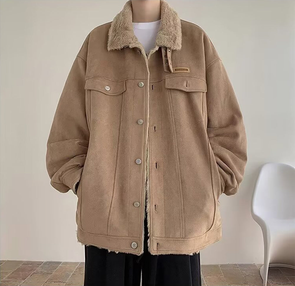 Men Spread Collar Solid Casual Parka Jacket