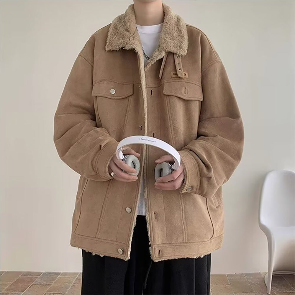 Men Spread Collar Solid Casual Parka Jacket