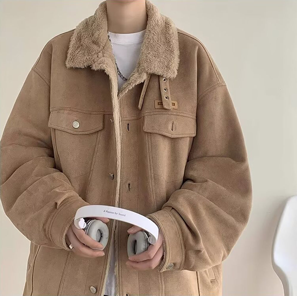 Men Spread Collar Solid Casual Parka Jacket