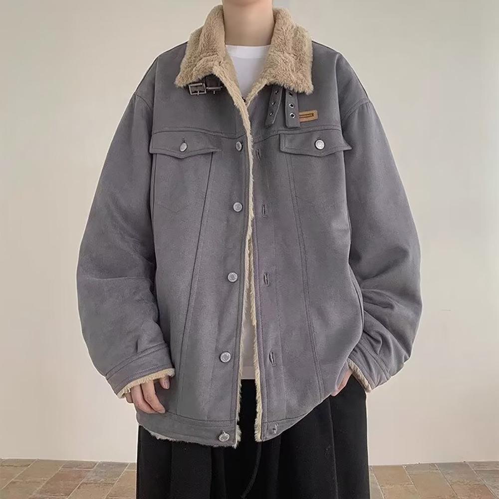 Men Spread Collar Solid Casual Parka Jacket