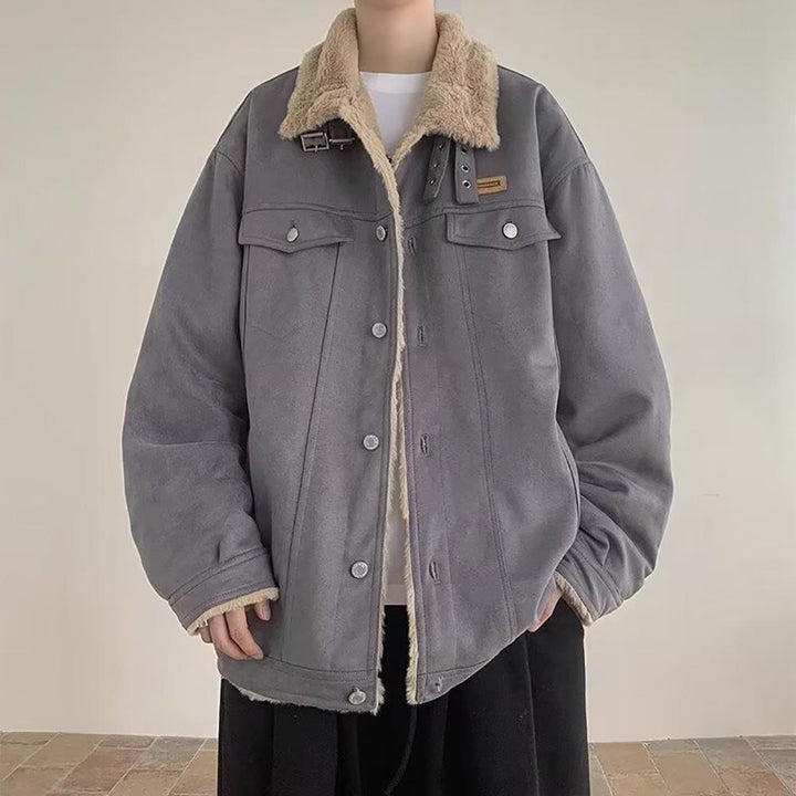 Men Spread Collar Solid Casual Parka Jacket