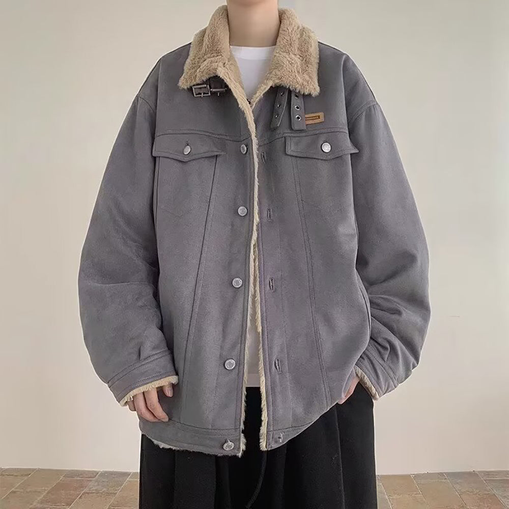 Men Spread Collar Solid Casual Parka Jacket