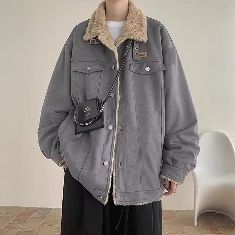Men Spread Collar Solid Casual Parka Jacket