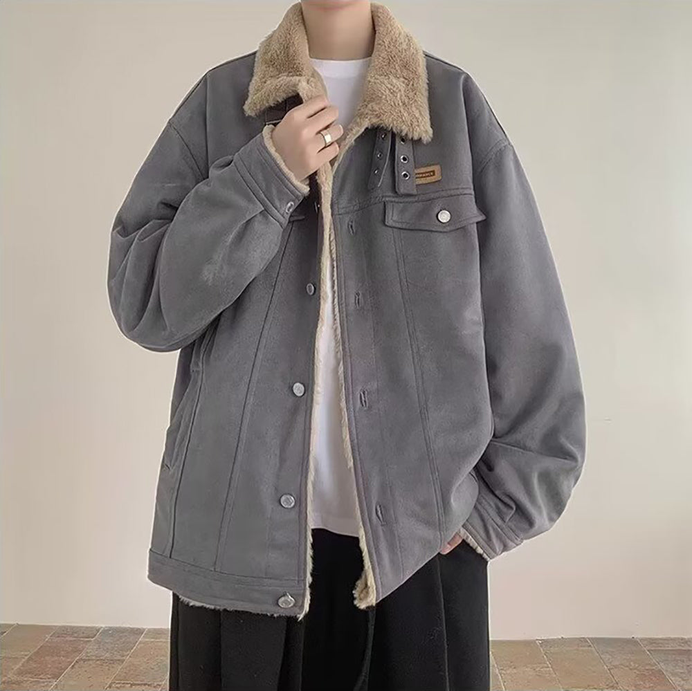 Men Spread Collar Solid Casual Parka Jacket