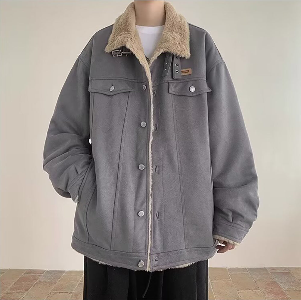 Men Spread Collar Solid Casual Parka Jacket
