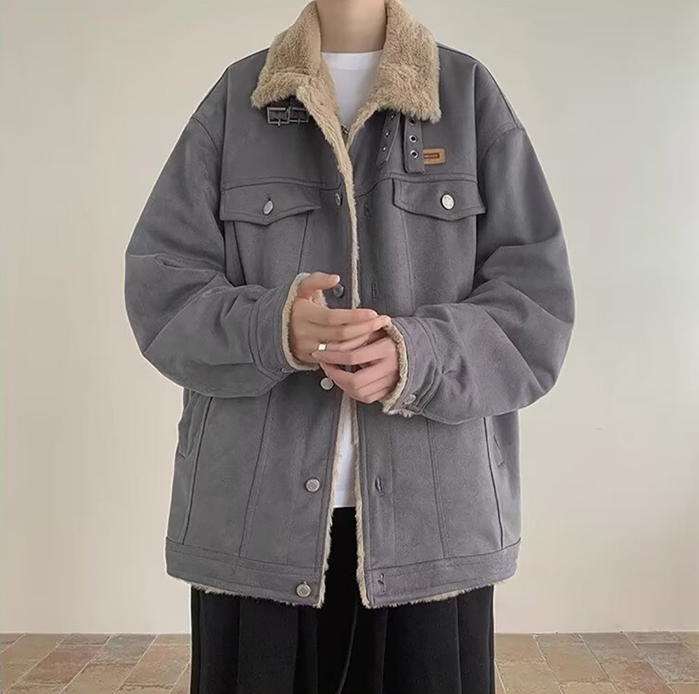 Men Spread Collar Solid Casual Parka Jacket