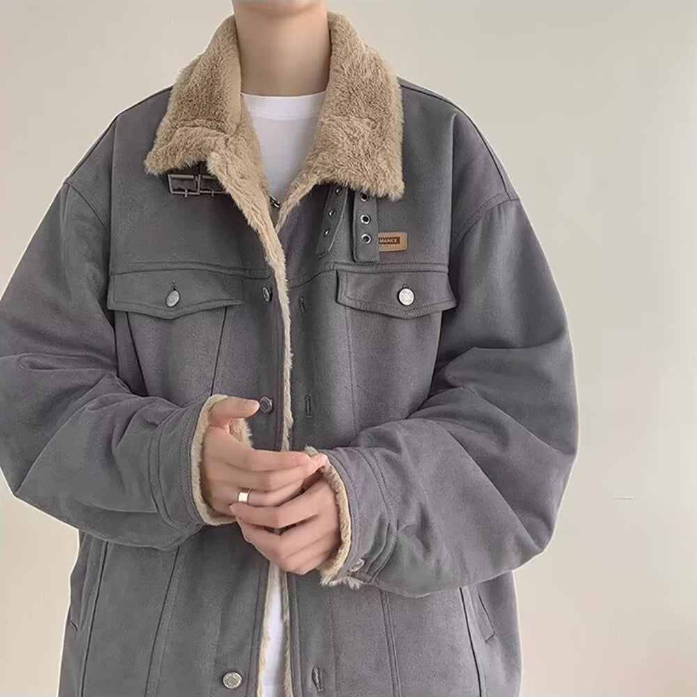 Men Spread Collar Solid Casual Parka Jacket