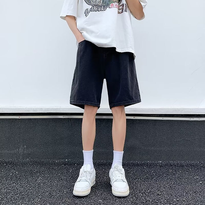 Men Solid Loose Fit Denim Shorts