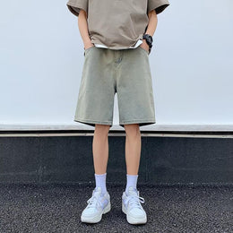 Men Solid Loose Fit Denim Shorts