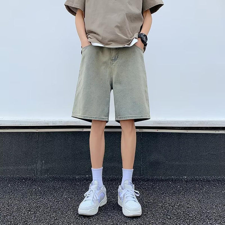 Men Solid Loose Fit Denim Shorts