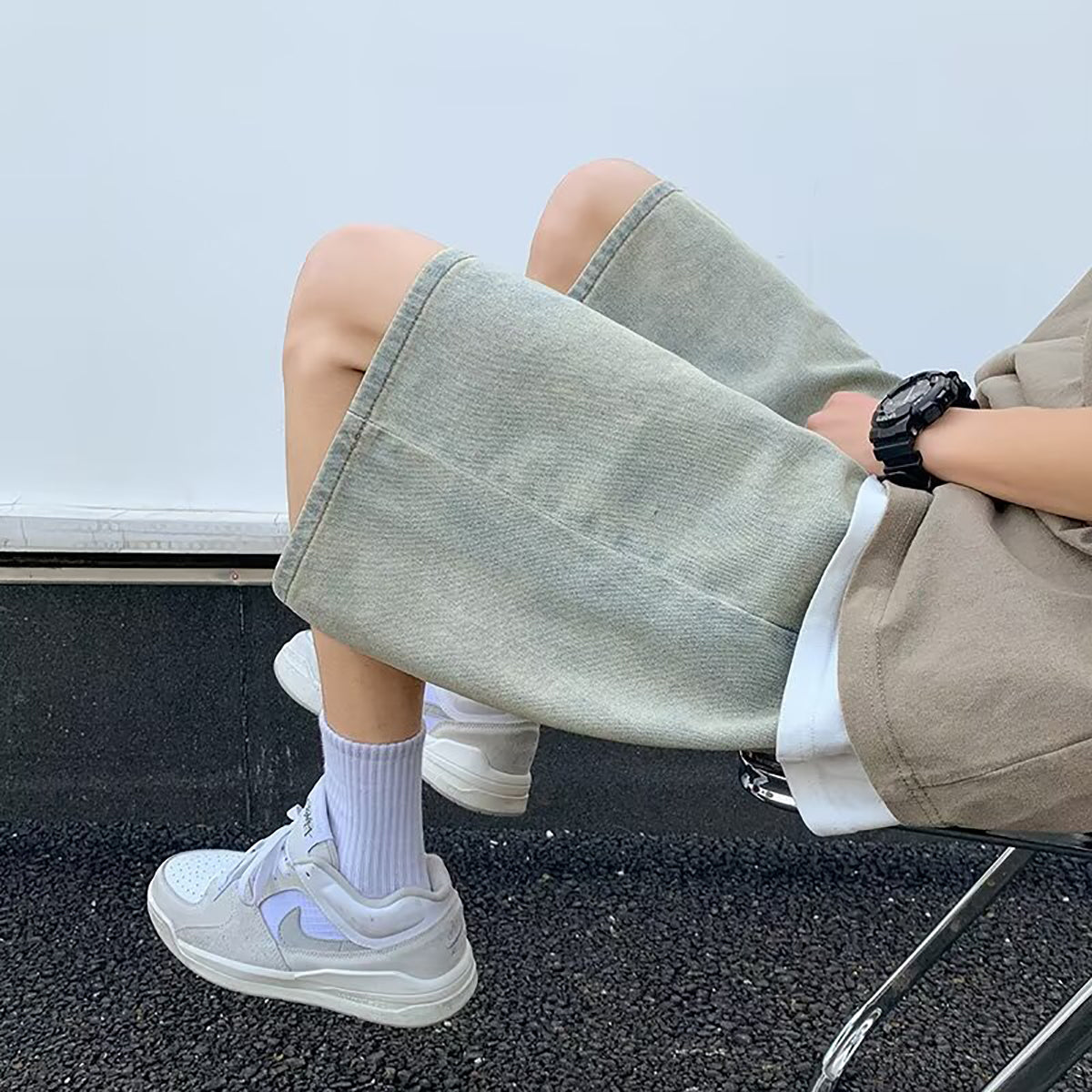 Men Solid Loose Fit Denim Shorts
