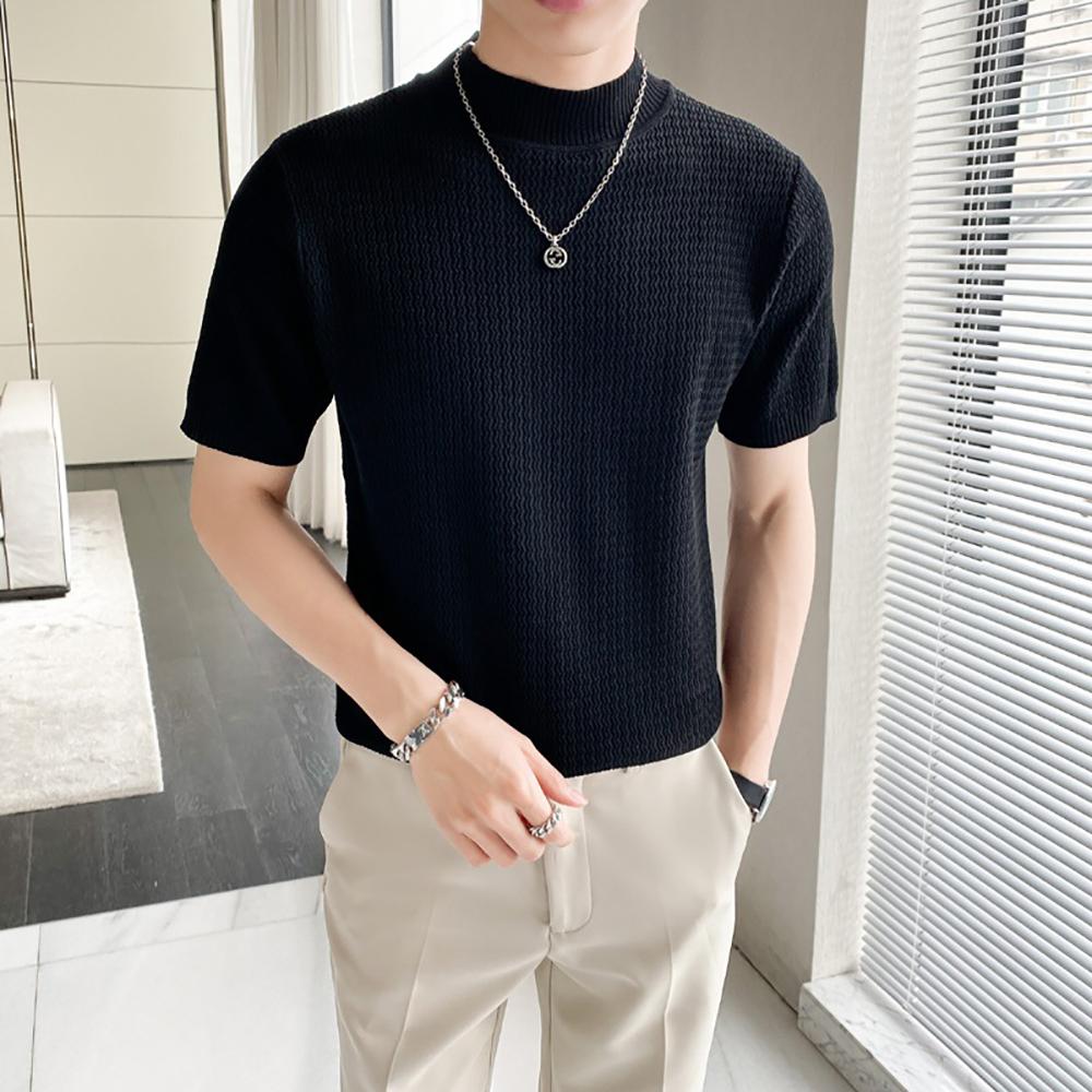 Men High Neck Solid T-shirt