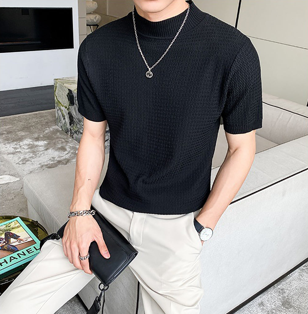 Men High Neck Solid T-shirt