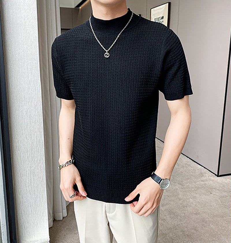 Men High Neck Solid T-shirt