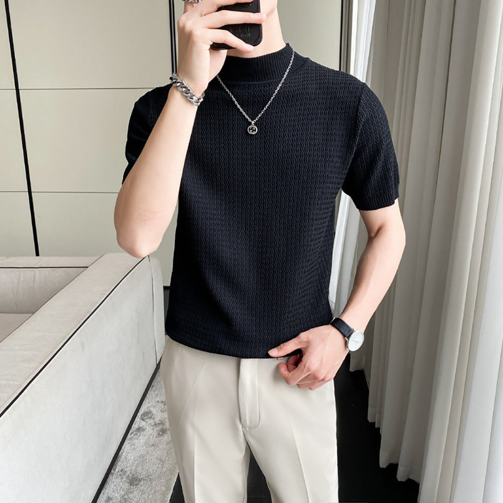 Men High Neck Solid T-shirt