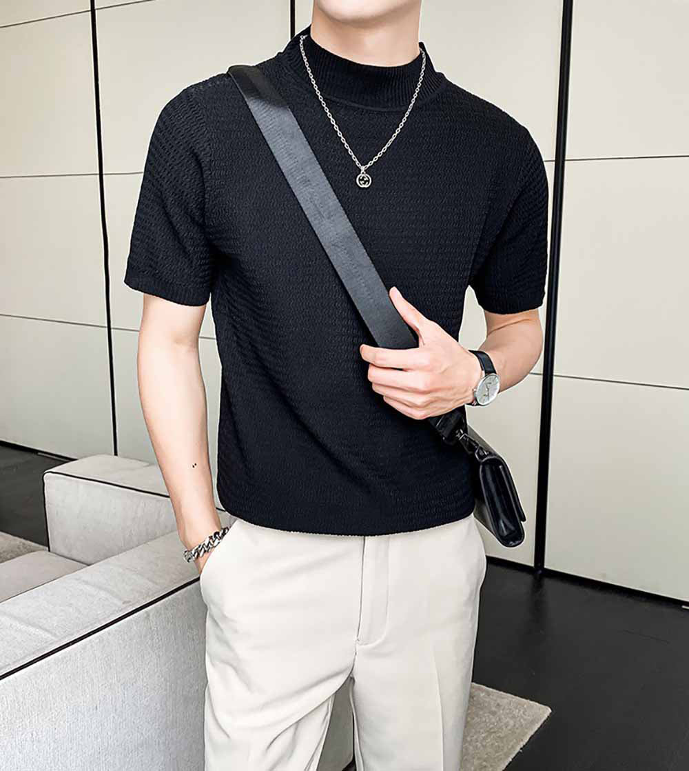 Men High Neck Solid T-shirt