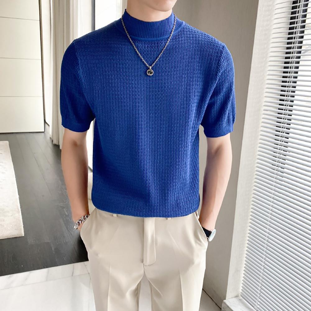 Men High Neck Solid T-shirt
