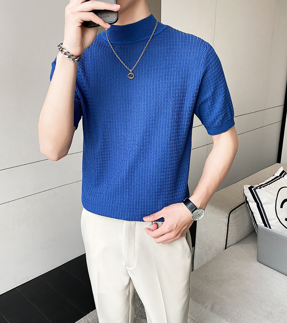 Men High Neck Solid T-shirt