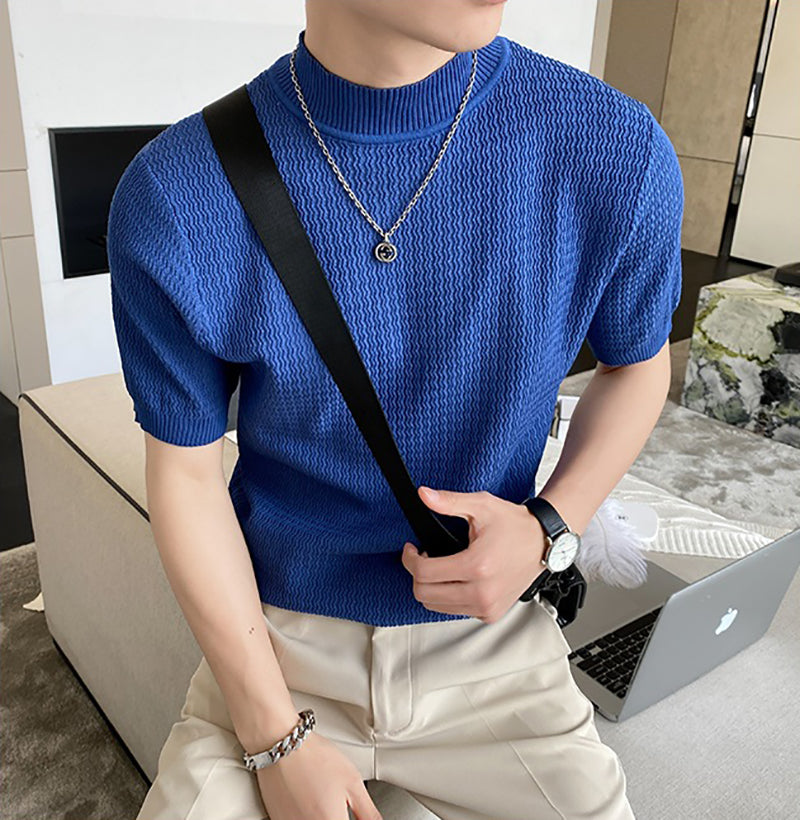 Men High Neck Solid T-shirt