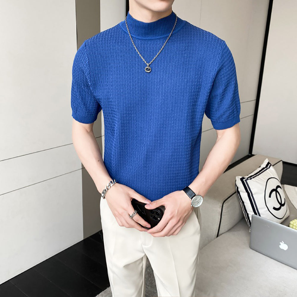 Men High Neck Solid T-shirt