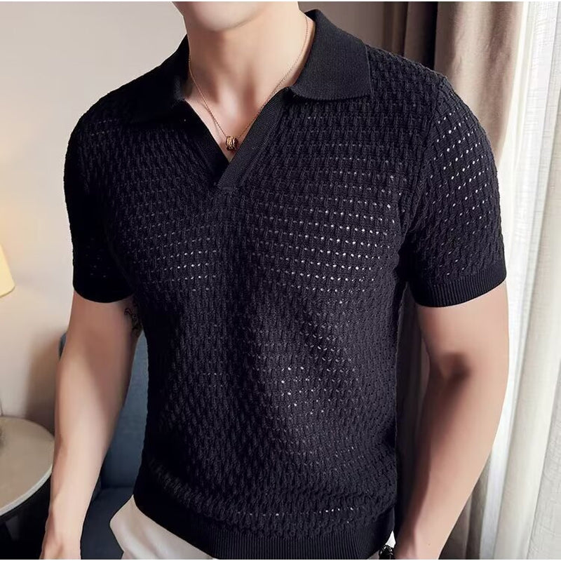 Self Design Polo Collar Short Sleeves T-shirt