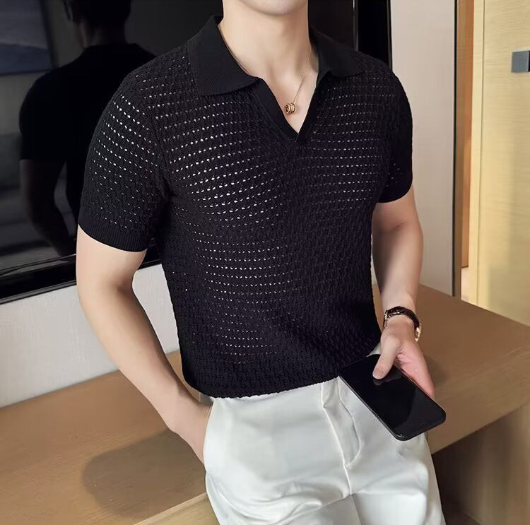 Self Design Polo Collar Short Sleeves T-shirt