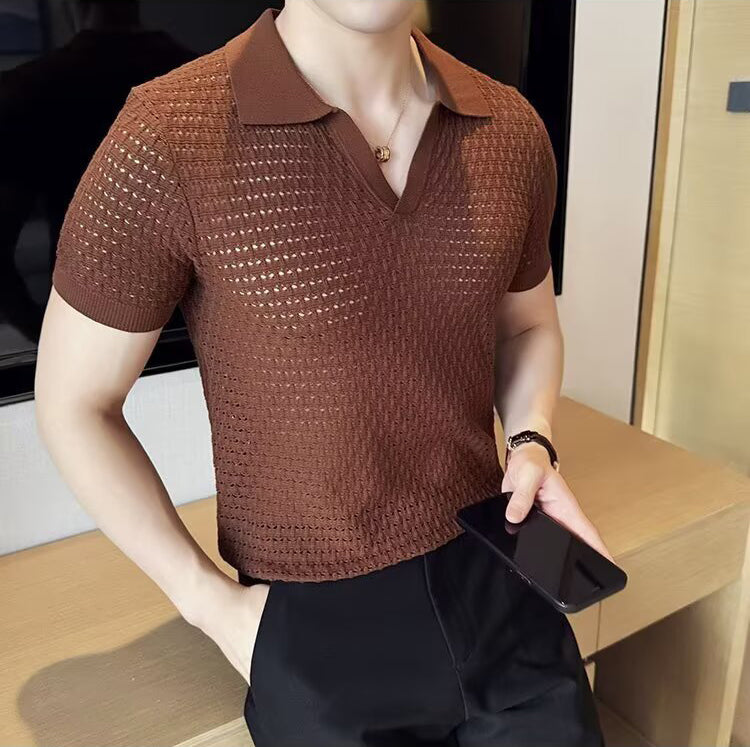 Textured Polo Collar T-shirt