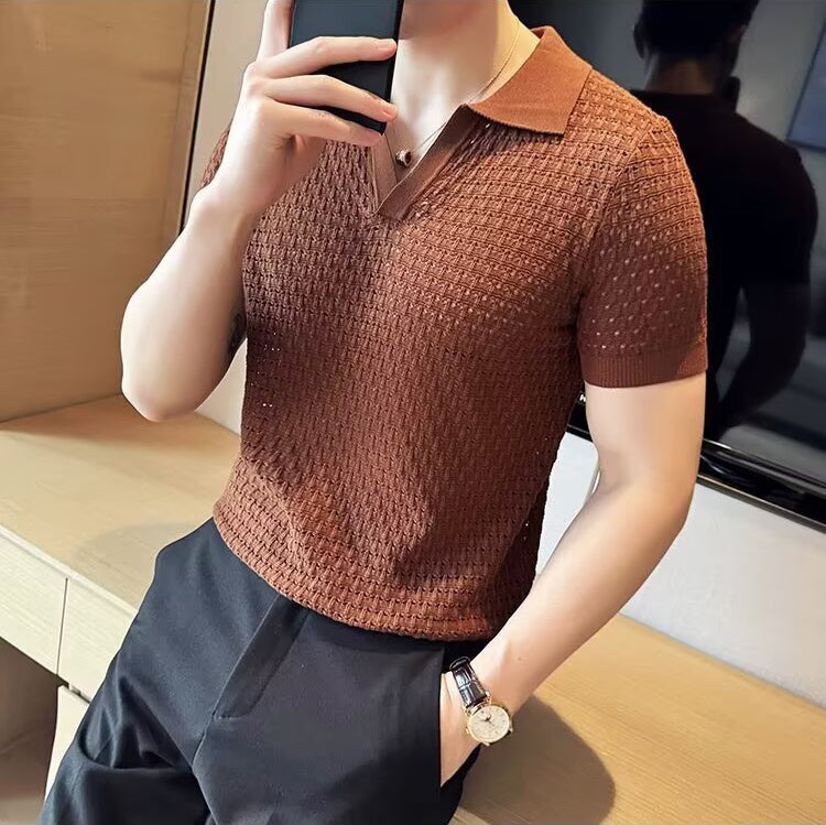 Textured Polo Collar T-shirt