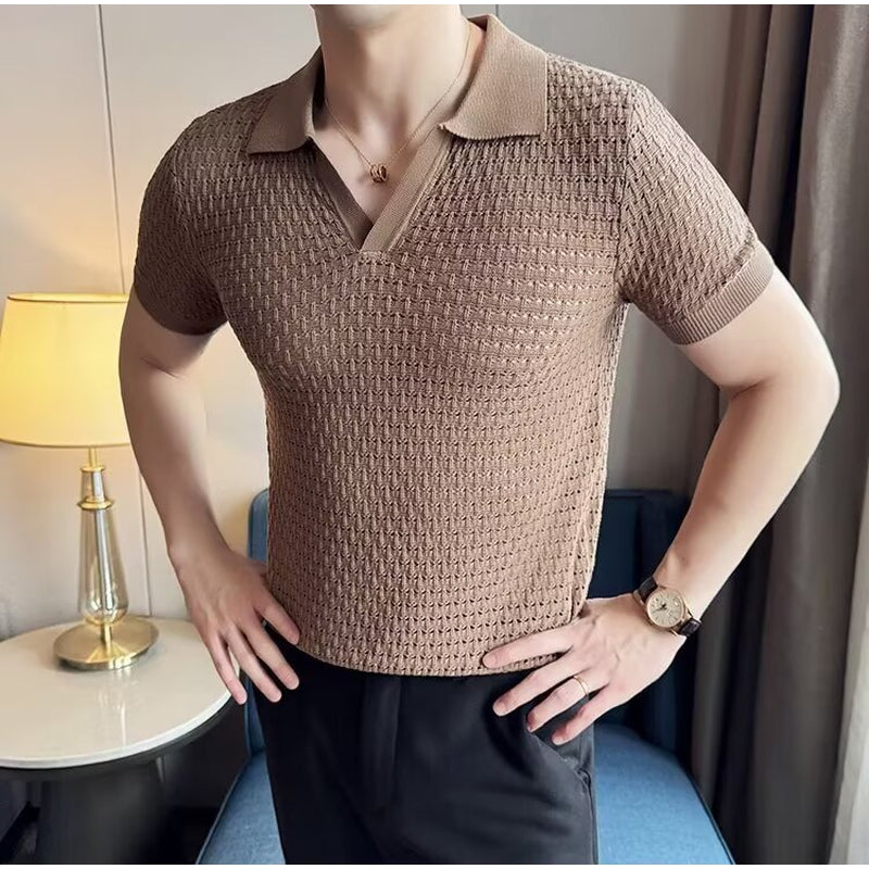 Self Design Polo Collar Short Sleeves Regular Fit T-shirt