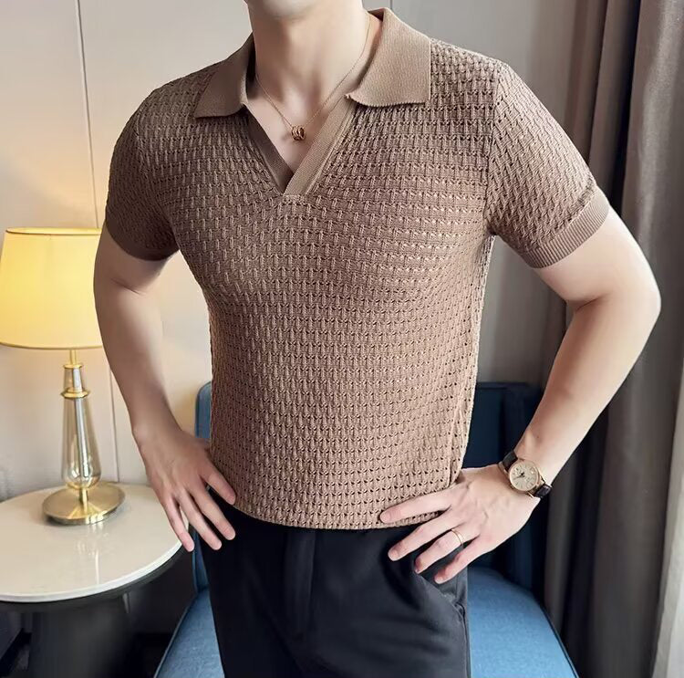 Self Design Polo Collar Short Sleeves Regular Fit T-shirt