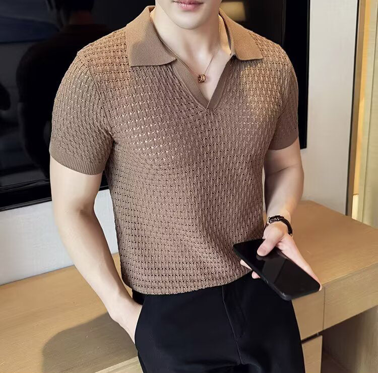 Self Design Polo Collar Short Sleeves Regular Fit T-shirt