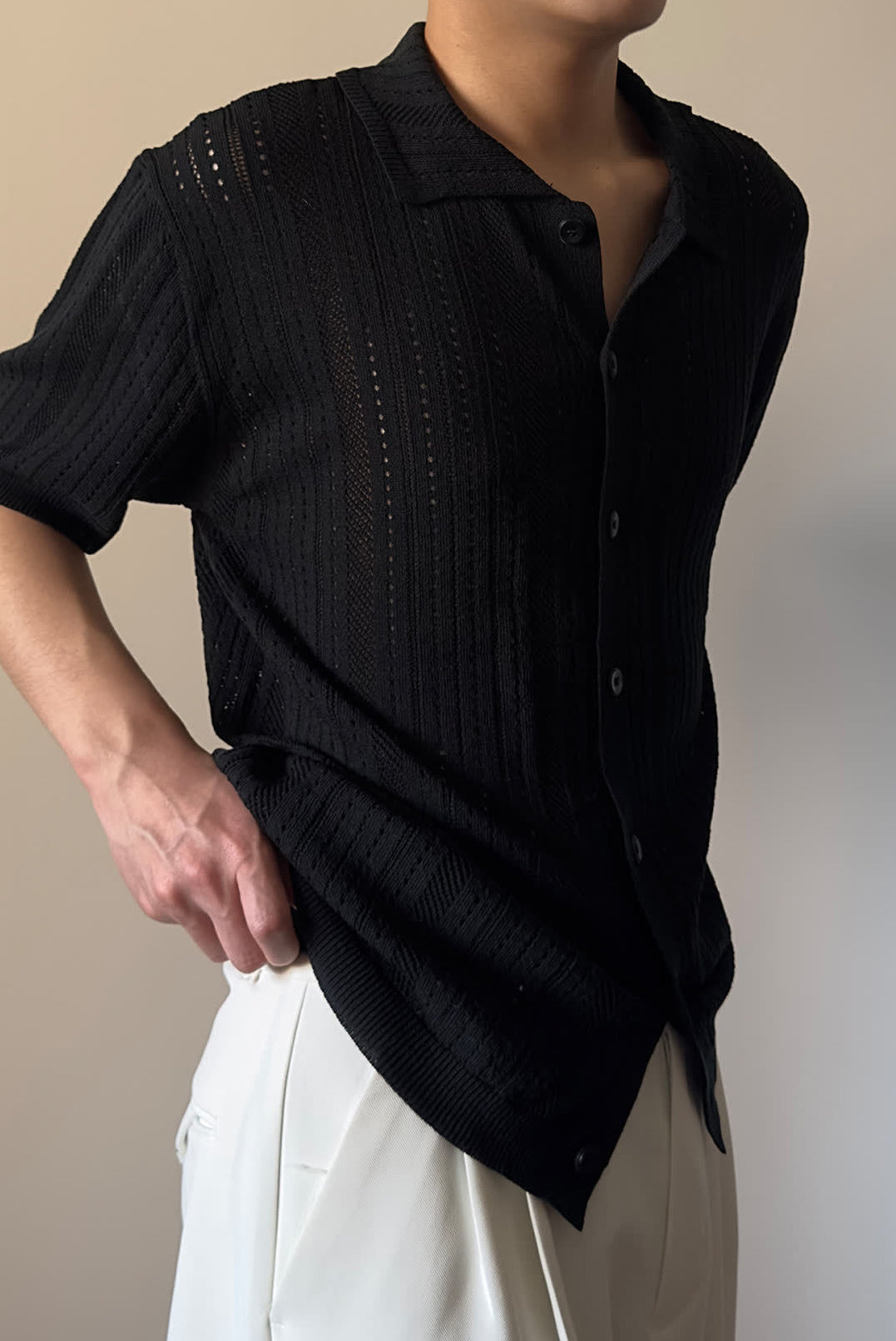 Textured Self Design Cutaway Collar Shirt