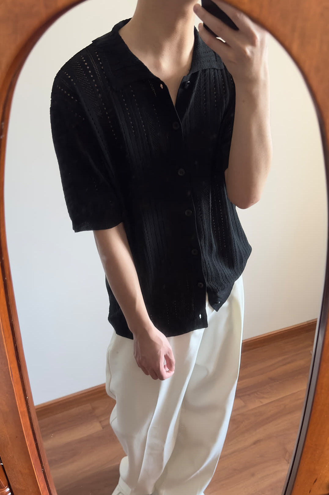 Textured Self Design Cutaway Collar Shirt