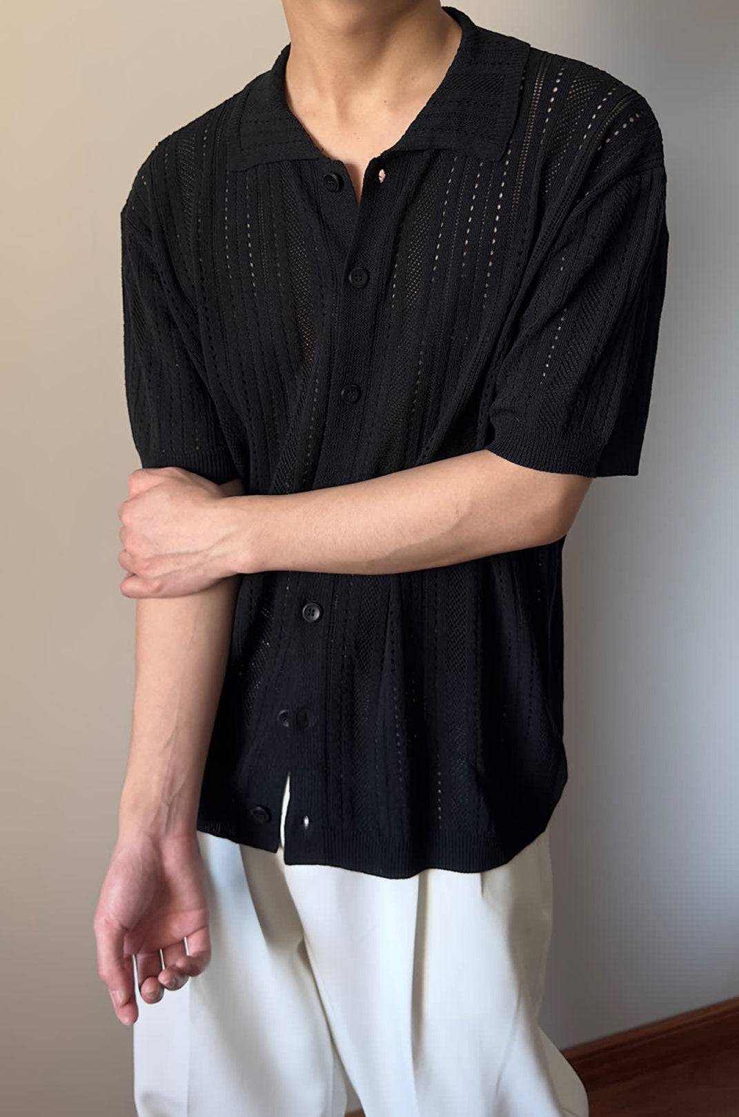 Textured Self Design Cutaway Collar Shirt