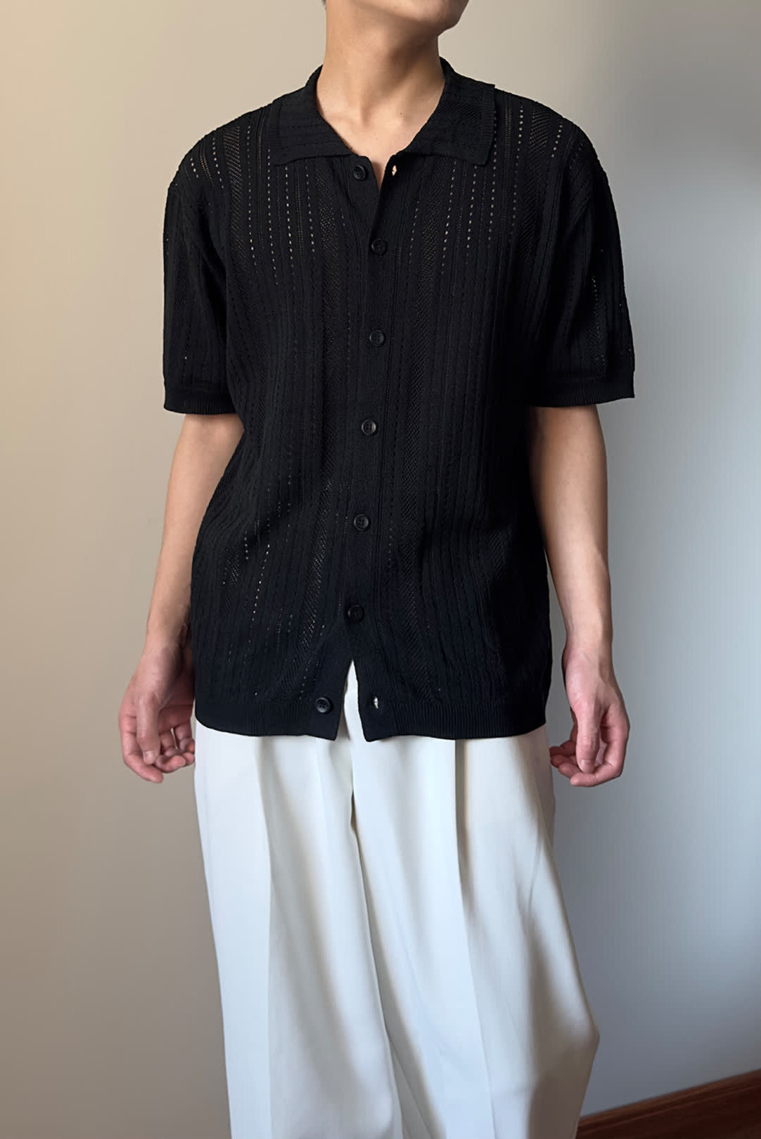 Textured Self Design Cutaway Collar Shirt