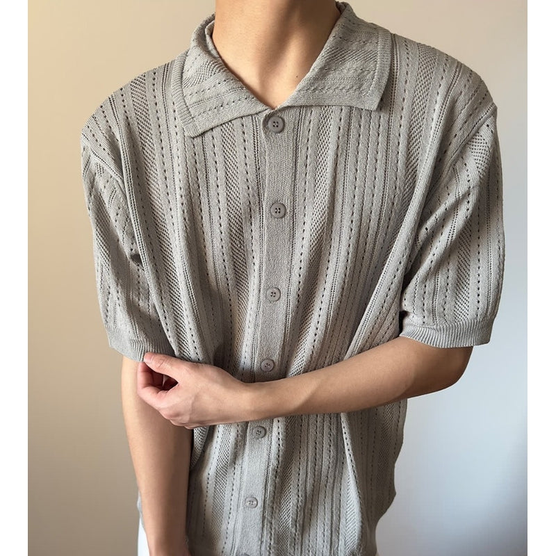 Striped Self Design Cutaway Collar Shirt