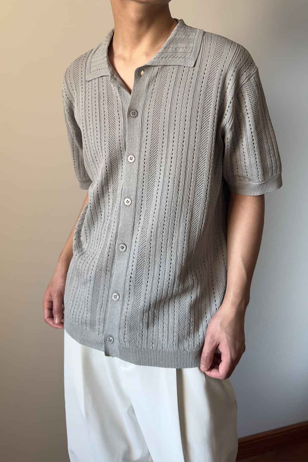 Striped Self Design Cutaway Collar Shirt