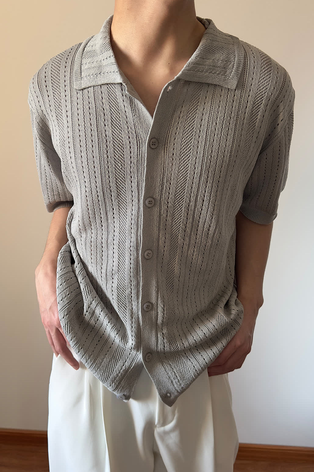 Striped Self Design Cutaway Collar Shirt