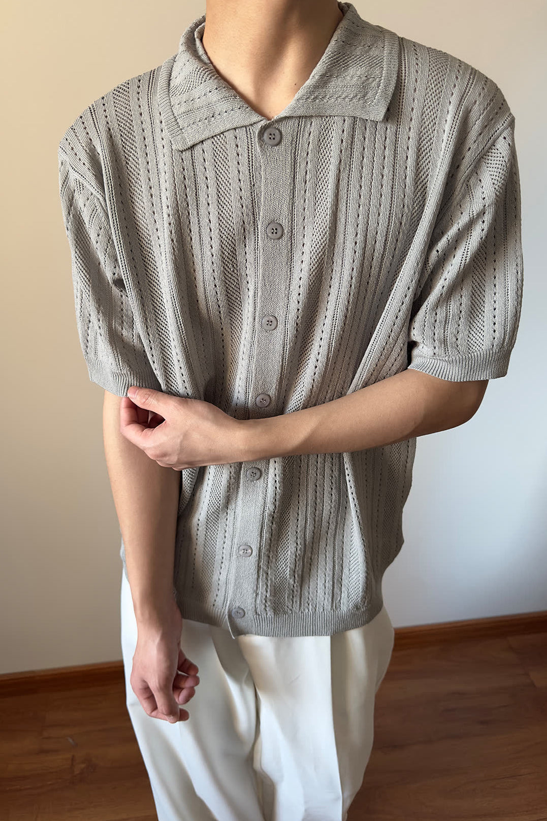 Striped Self Design Cutaway Collar Shirt