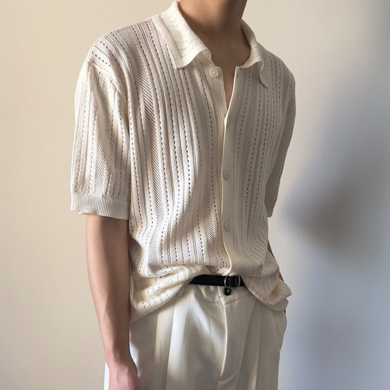 Vertical Stripes Self Design Cutaway Collar Shirt
