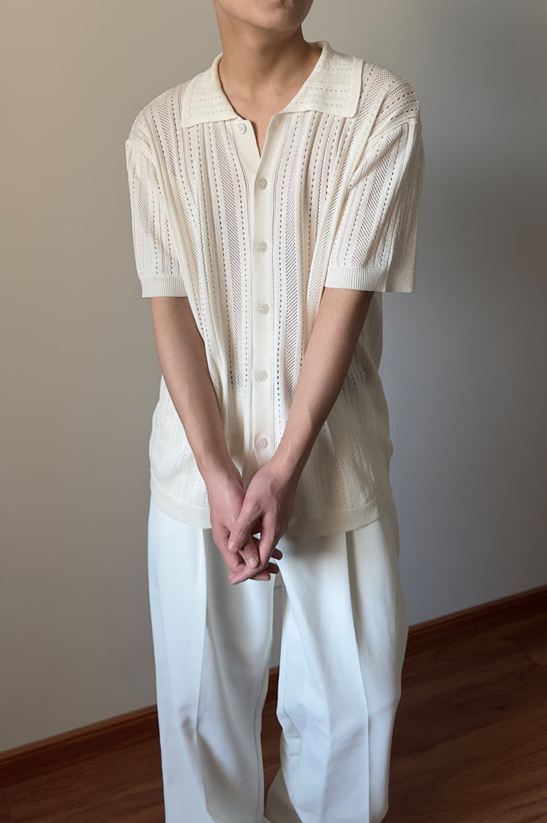 Vertical Stripes Self Design Cutaway Collar Shirt