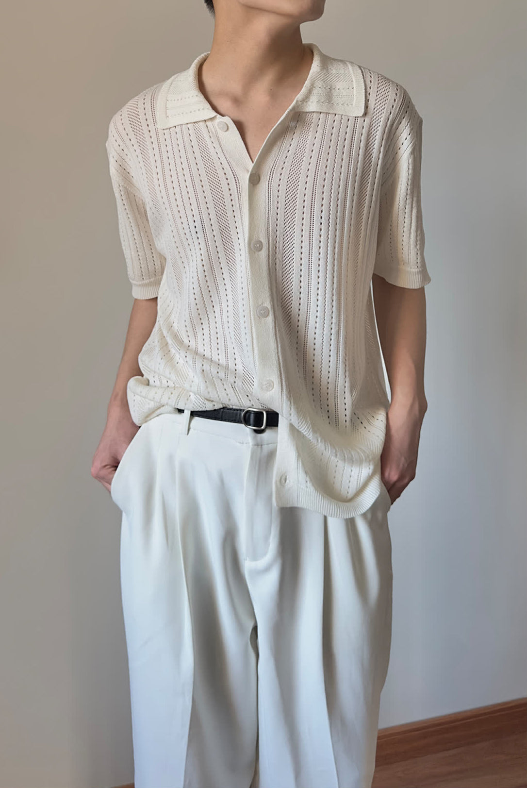 Vertical Stripes Self Design Cutaway Collar Shirt