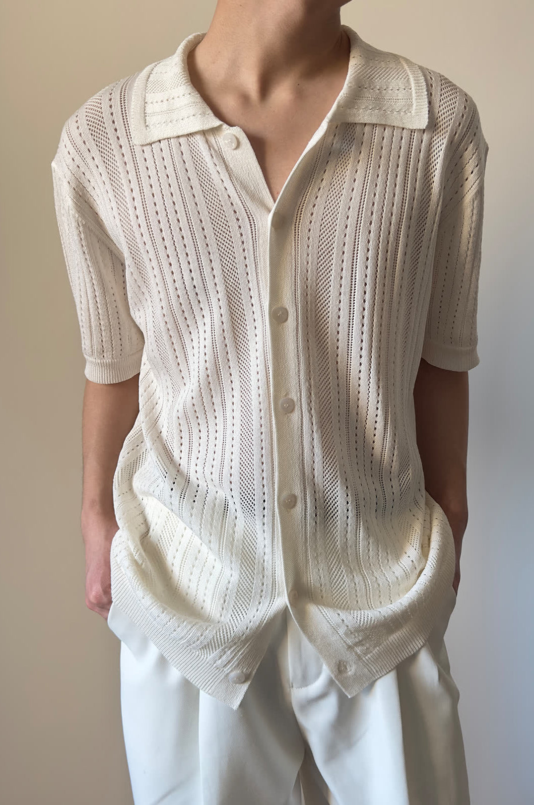 Vertical Stripes Self Design Cutaway Collar Shirt