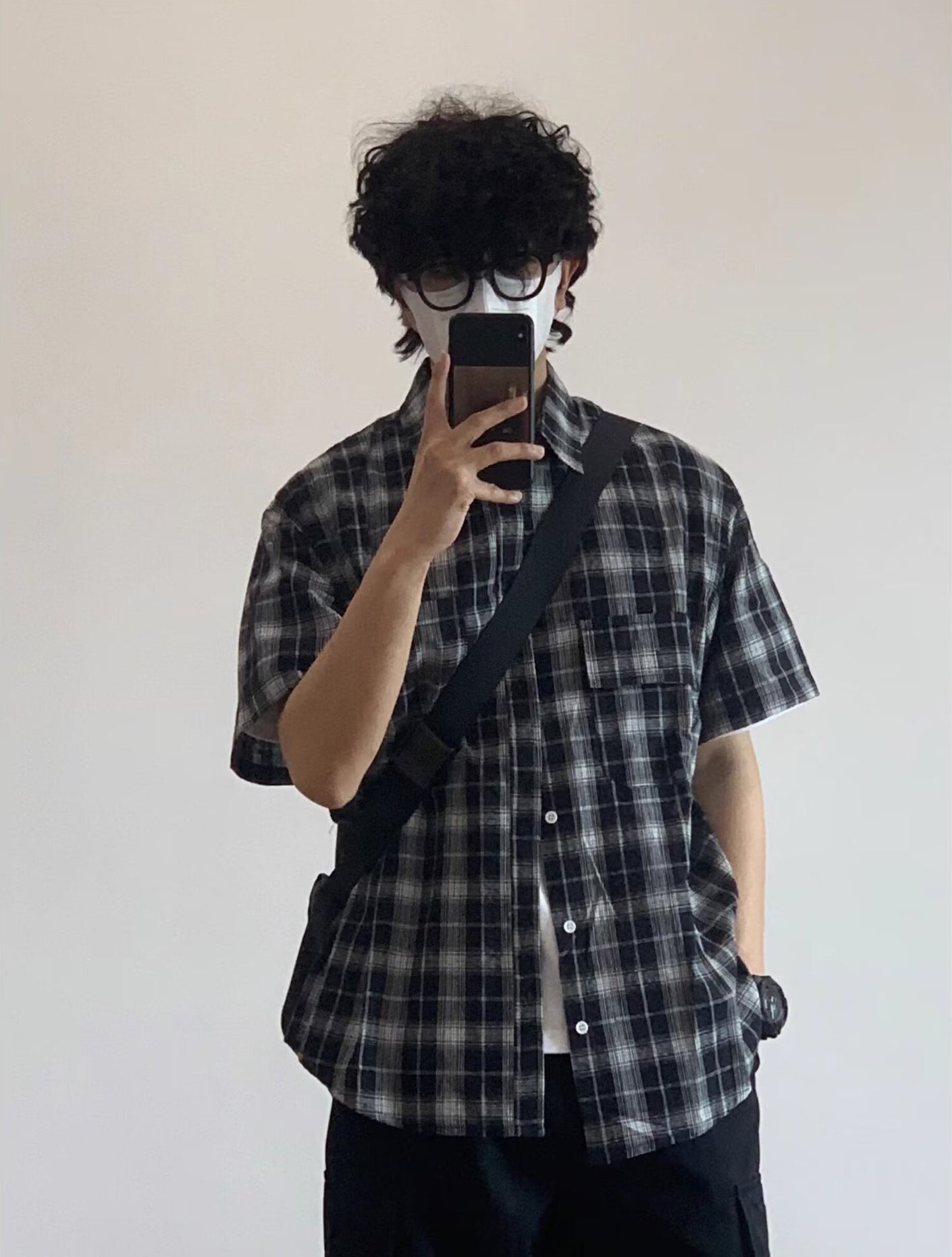 Men Tartan Checked Spread Collar Casual Shirt