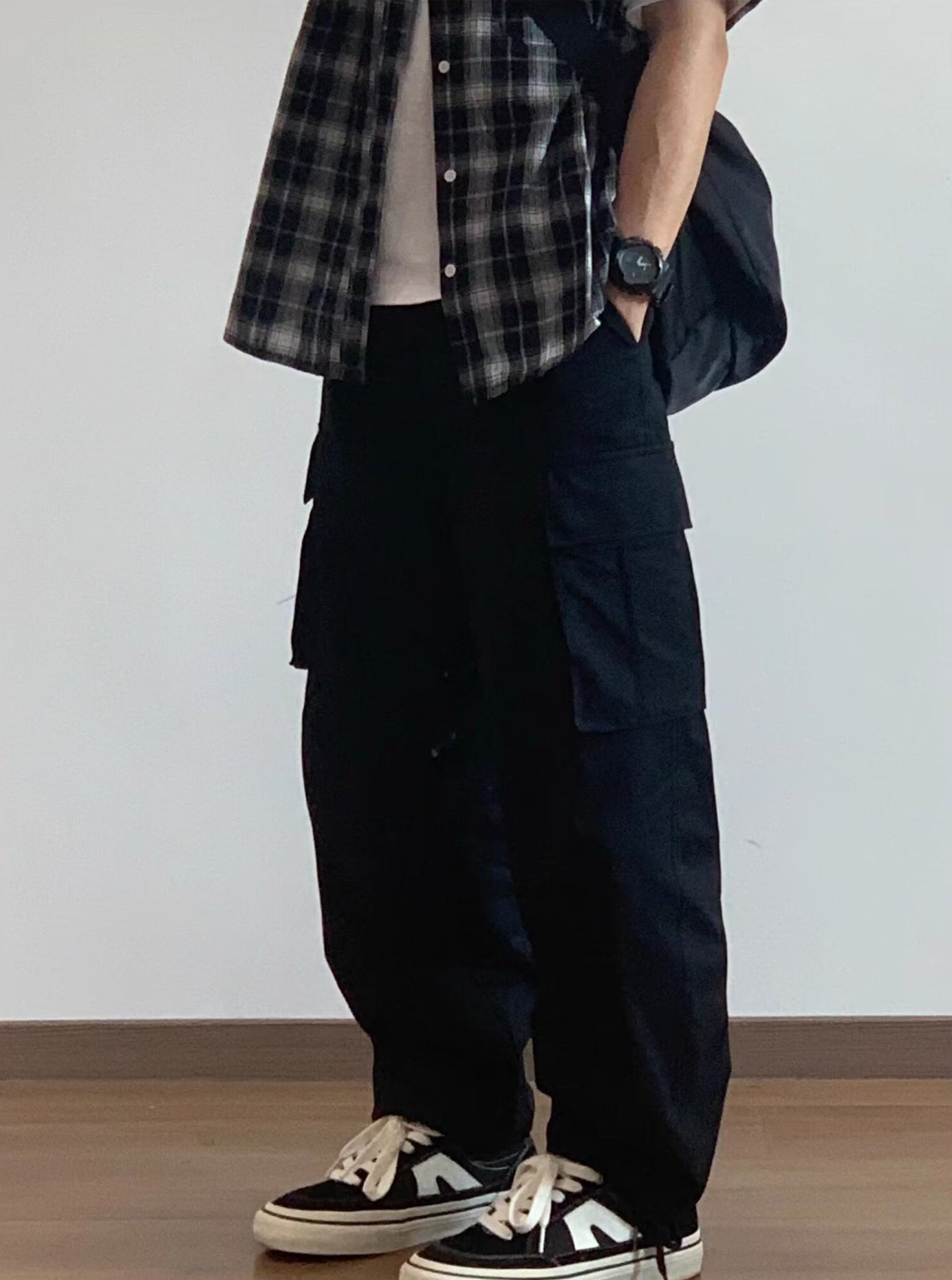 Men Tartan Checked Spread Collar Casual Shirt